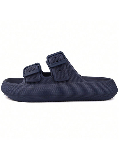Kids Cloud Buckle Slides Boys Girls Slip On Sandals Youth Adjustable Flip Flops EVA Summer Slippers Beach Pool Shower Shoes deep blue