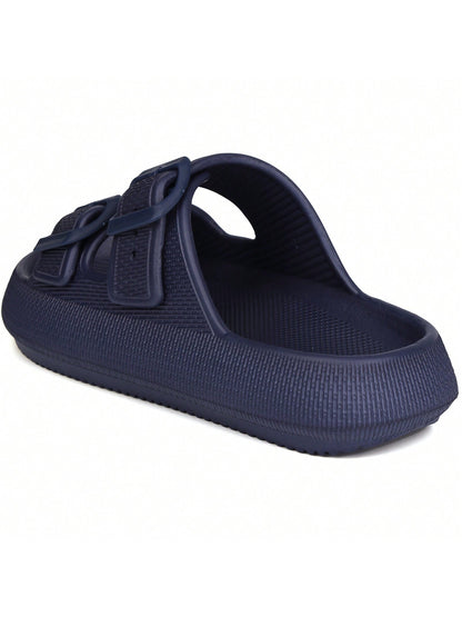 Kids Cloud Buckle Slides Boys Girls Slip On Sandals Youth Adjustable Flip Flops EVA Summer Slippers Beach Pool Shower Shoes deep blue