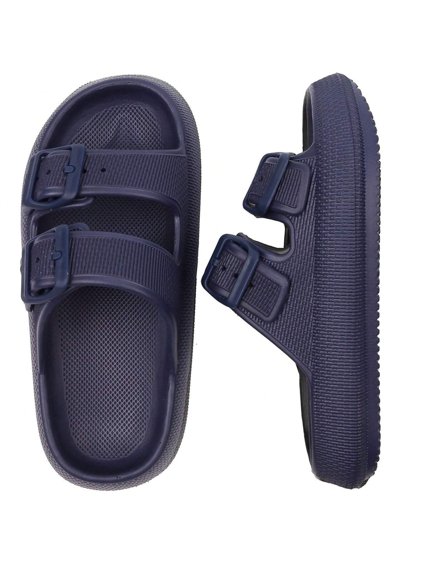 Kids Cloud Buckle Slides Boys Girls Slip On Sandals Youth Adjustable Flip Flops EVA Summer Slippers Beach Pool Shower Shoes deep blue