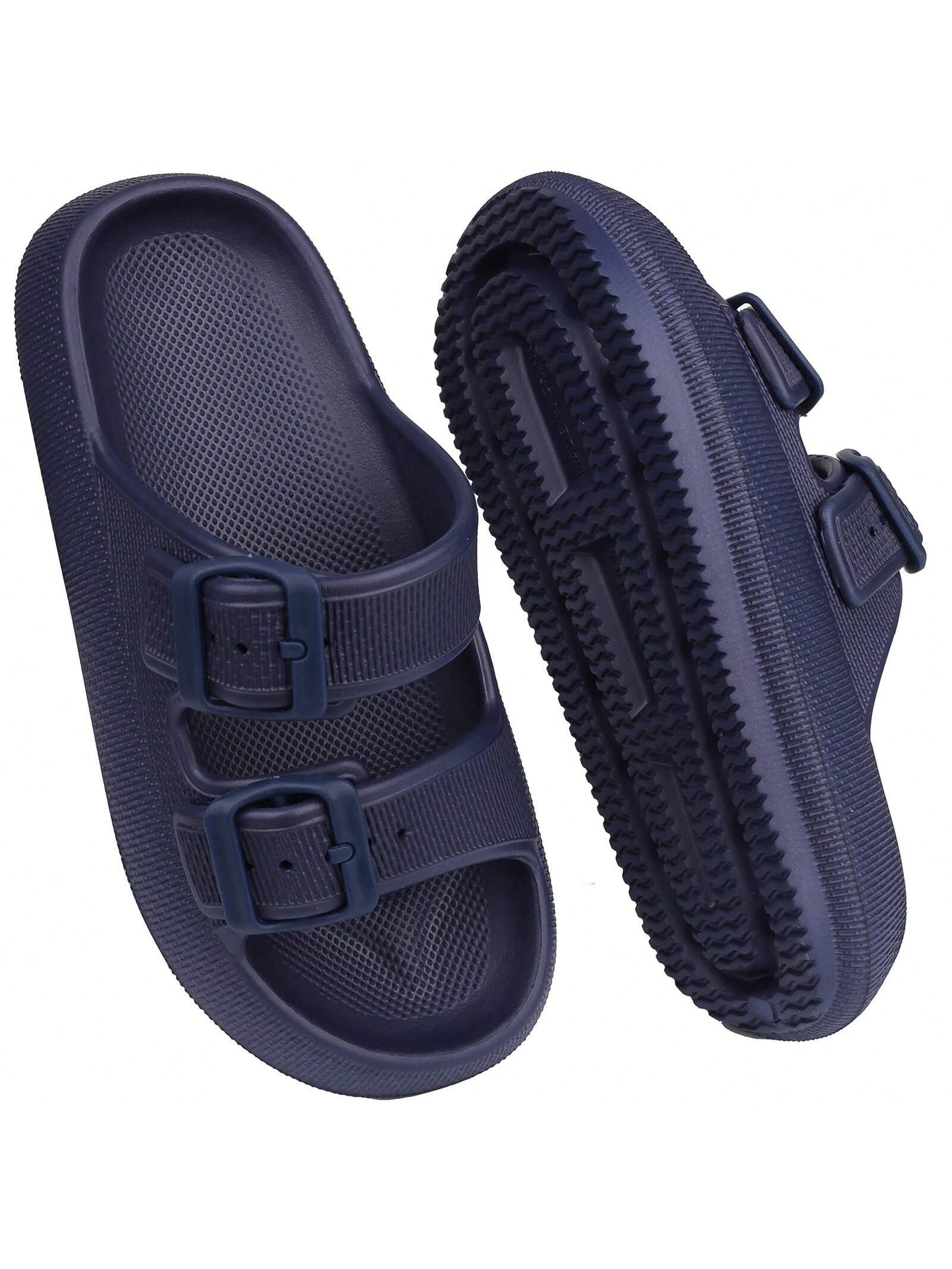 Kids Cloud Buckle Slides Boys Girls Slip On Sandals Youth Adjustable Flip Flops EVA Summer Slippers Beach Pool Shower Shoes deep blue