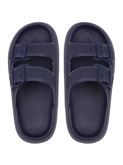 Kids Cloud Buckle Slides Boys Girls Slip On Sandals Youth Adjustable Flip Flops EVA Summer Slippers Beach Pool Shower Shoes deep blue