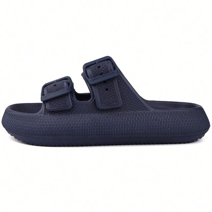 Kids Cloud Buckle Slides Boys Girls Slip On Sandals Youth Adjustable Flip Flops EVA Summer Slippers Beach Pool Shower Shoes deep blue