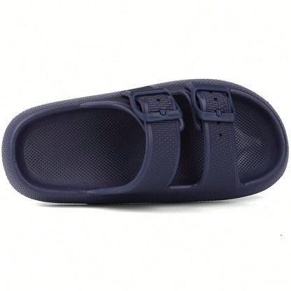 Kids Cloud Buckle Slides Boys Girls Slip On Sandals Youth Adjustable Flip Flops EVA Summer Slippers Beach Pool Shower Shoes deep blue