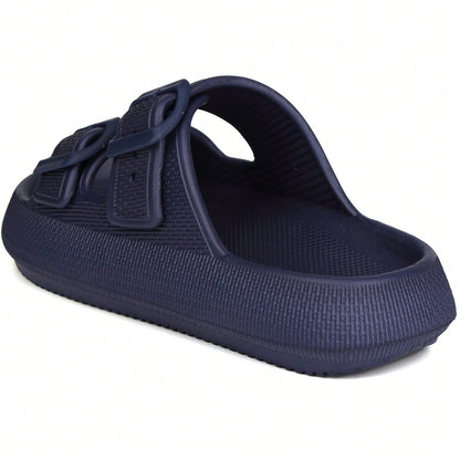 Kids Cloud Buckle Slides Boys Girls Slip On Sandals Youth Adjustable Flip Flops EVA Summer Slippers Beach Pool Shower Shoes deep blue