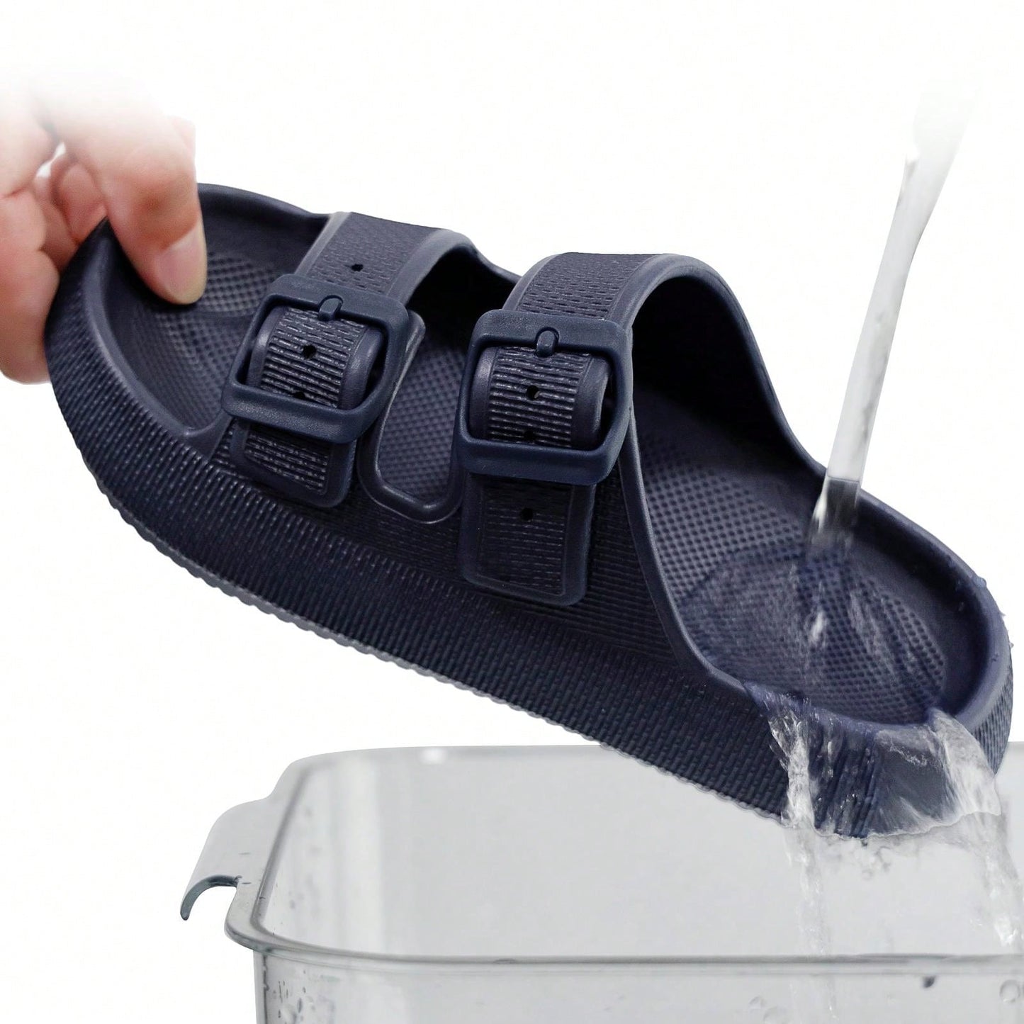 Kids Cloud Buckle Slides Boys Girls Slip On Sandals Youth Adjustable Flip Flops EVA Summer Slippers Beach Pool Shower Shoes deep blue