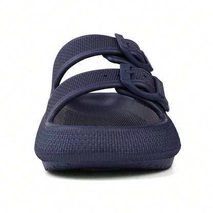Kids Cloud Buckle Slides Boys Girls Slip On Sandals Youth Adjustable Flip Flops EVA Summer Slippers Beach Pool Shower Shoes deep blue