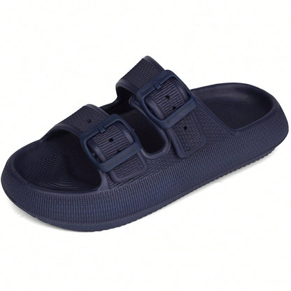 Kids Cloud Buckle Slides Boys Girls Slip On Sandals Youth Adjustable Flip Flops EVA Summer Slippers Beach Pool Shower Shoes deep blue
