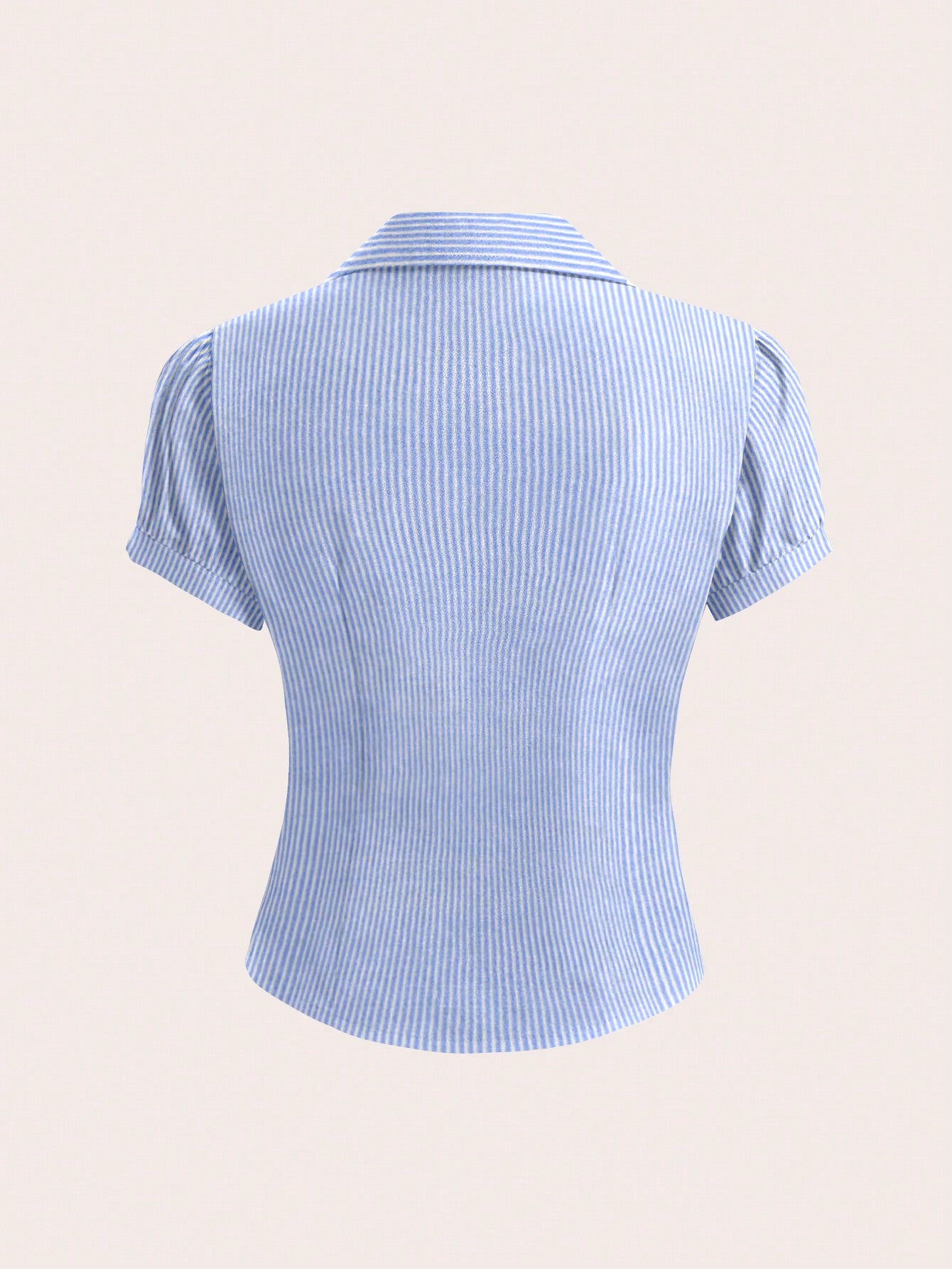 Sweetra V Neck Ruched Keyhole Front Fitted Short Sleeve Shirt, Fashionable And Versatile For Office,Short Sleeve Tops Blue and White