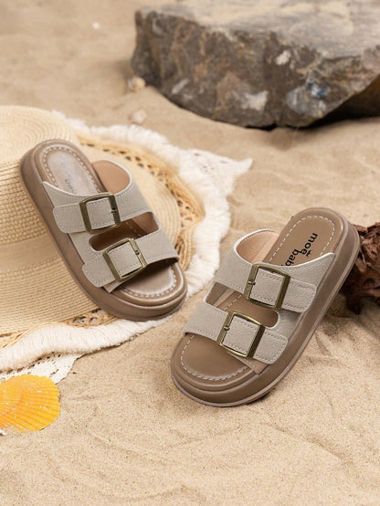 Summer Soft Sole Kids Slippers Sandals Flat Shoes Beach Shoes Unisex Big Kids Open Toe Retro Flip Flops Non-Slip Beige