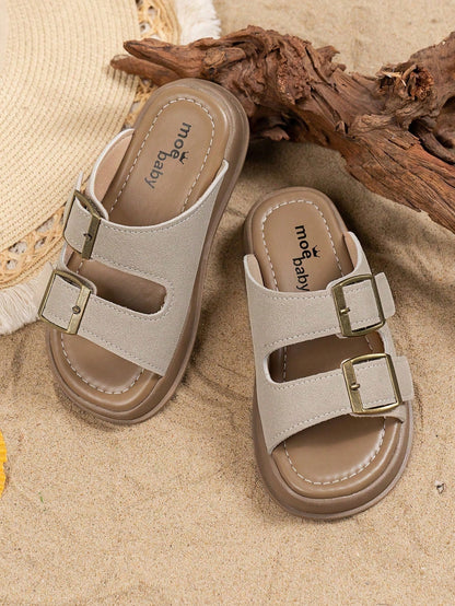 Summer Soft Sole Kids Slippers Sandals Flat Shoes Beach Shoes Unisex Big Kids Open Toe Retro Flip Flops Non-Slip Beige