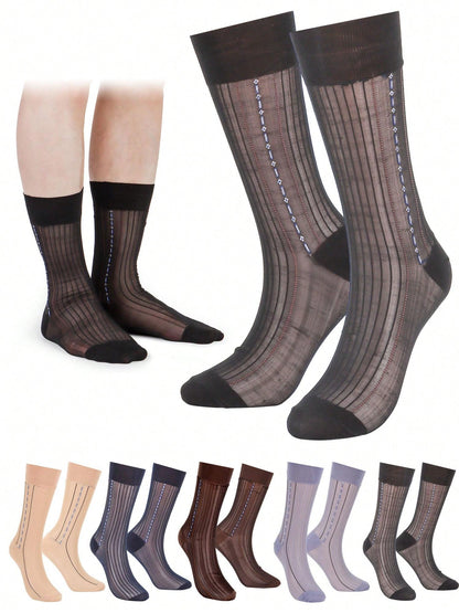 5 Pack Mens Ultrathin Breathable Silk Sheer Dress Socks Soft Mid Calf Work Trouser Socks 5 Colors