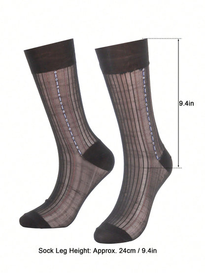 5 Pack Mens Ultrathin Breathable Silk Sheer Dress Socks Soft Mid Calf Work Trouser Socks 5 Colors