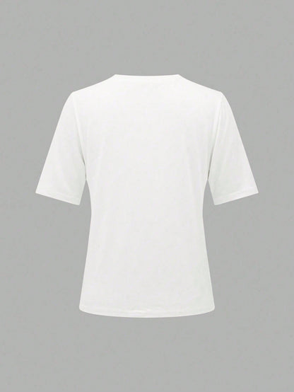 SHEIN ChicEase Women Solid Color Simple Daily T-Shirt White
