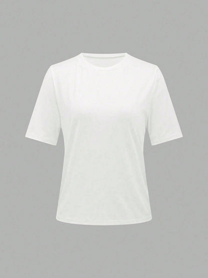 SHEIN ChicEase Women Solid Color Simple Daily T-Shirt White