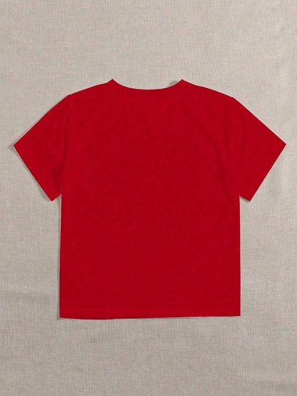 INAWLY Women's Casual T-Shirt With Poker Card Queen Pattern, Spring & Summer For New Year Clothes Graphic Tees Women Tops Red