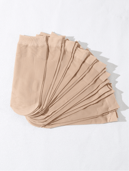 10 Pairs Solid Color Crew Socks, Casual Wear For Daily Life And Home Apricot