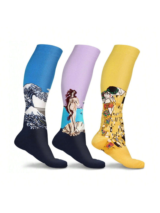 Famous Art Paintings Knee High Socks For Women And Men - Stylish Artistic Socks (3-Pairs) Set 2