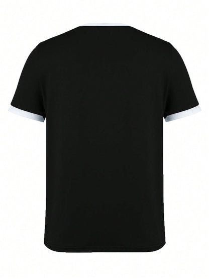 SHEIN LUNE Women's Summer Color-Blocked Round Neck Short Sleeve Casual T-Shirt Graphic Tees Women Tops Black
