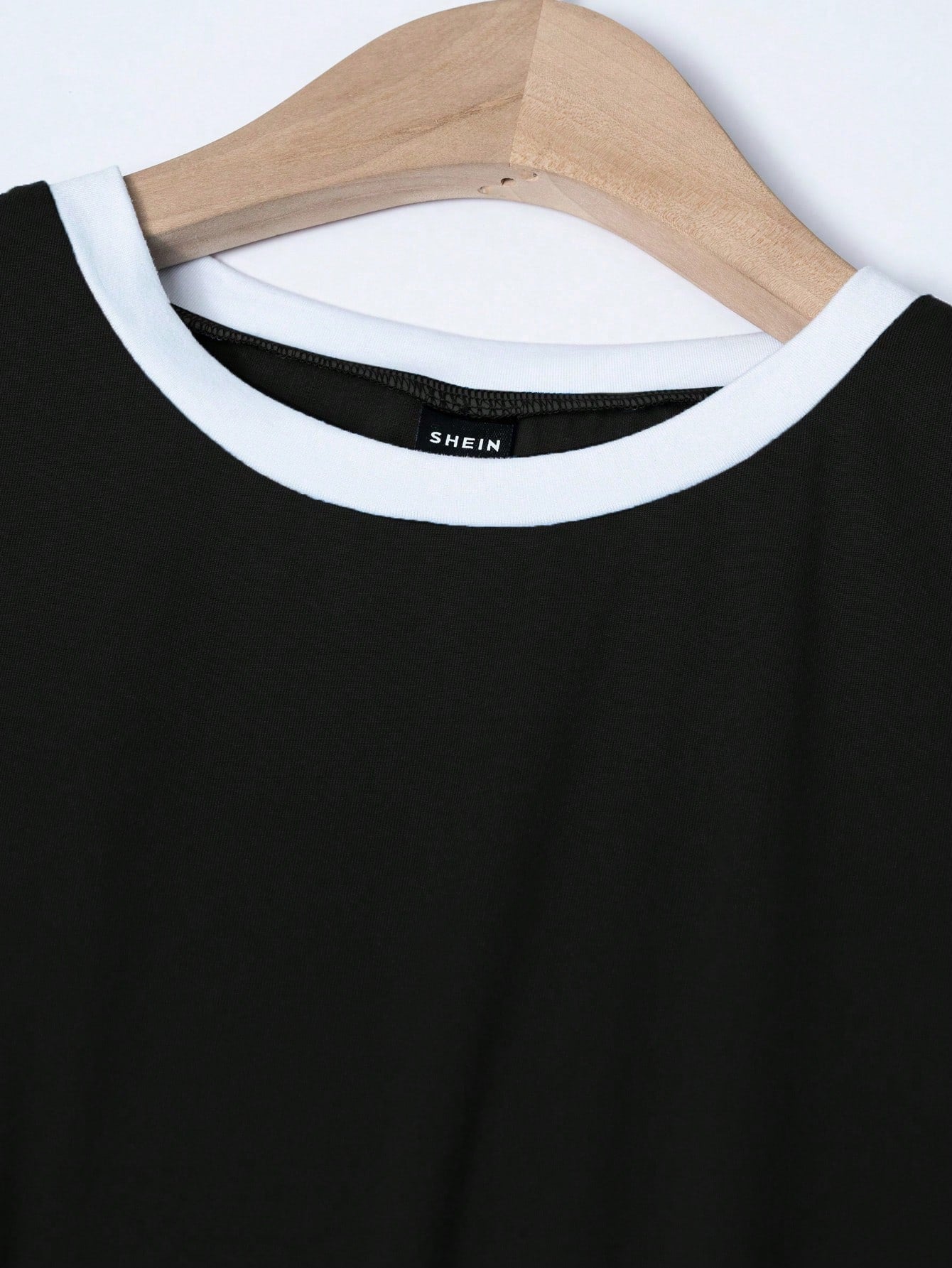 SHEIN LUNE Women's Summer Color-Blocked Round Neck Short Sleeve Casual T-Shirt Graphic Tees Women Tops Black