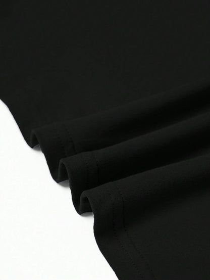 SHEIN LUNE Women's Summer Color-Blocked Round Neck Short Sleeve Casual T-Shirt Graphic Tees Women Tops Black