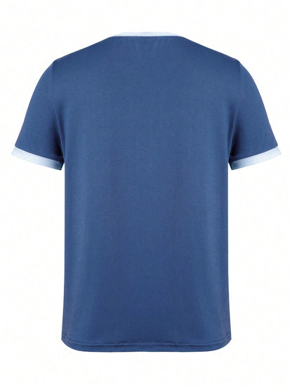 EMERY ROSE Women's Contrast Binding T-Shirt Graphic Tees Women Tops Blue