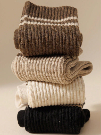 8 Pairs Men's Mid-Calf Socks, Solid Color Athletic & Socks For Spring & Autumn, Breathable & Sweat-Absorbent Lightweight Dailywear Japanese-Style Casual Long Socks Multicolor