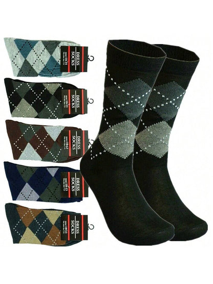 3-12 Pairs Mens Diamond Argyle Cotton Mid Calf Crew Work Dress Socks Size 10-13 12 Pairs