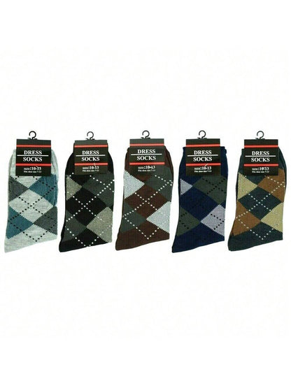 3-12 Pairs Mens Diamond Argyle Cotton Mid Calf Crew Work Dress Socks Size 10-13 12 Pairs