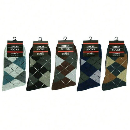 3-12 Pairs Mens Diamond Argyle Cotton Mid Calf Crew Work Dress Socks Size 10-13 12 Pairs