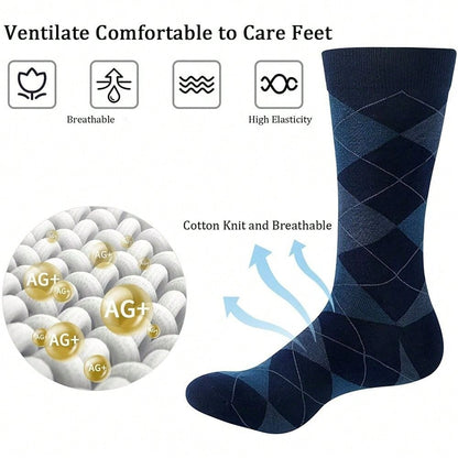 3-12 Pairs Mens Diamond Argyle Cotton Mid Calf Crew Work Dress Socks Size 10-13 12 Pairs