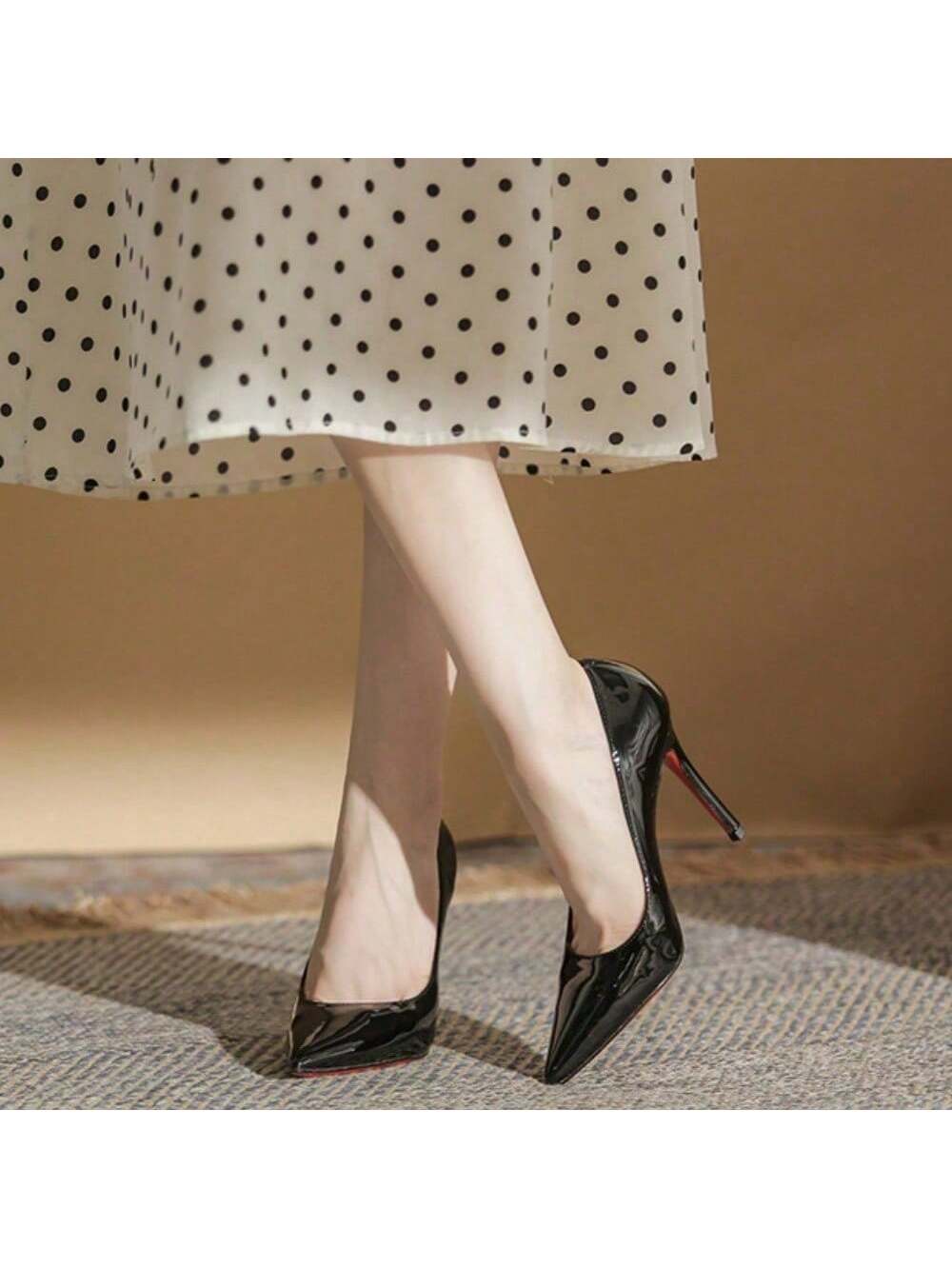 Ladies New Style Red Bottom Black High Heels Female Stilettos Sexy Nightclub Patent Leather Desire Style Banquet Dinner Ladies High Heels Single Shoes Black-7cm