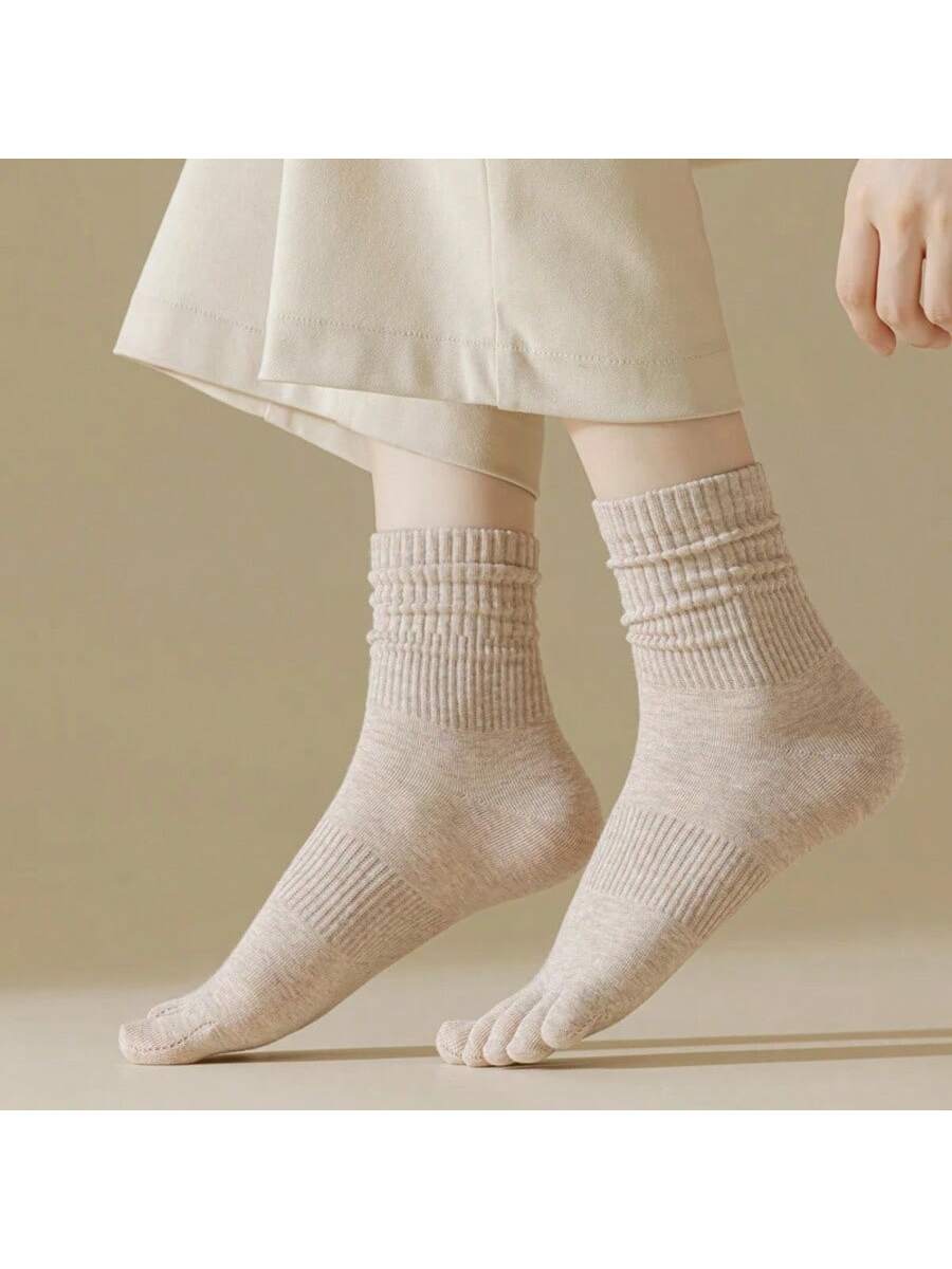 5 Pairs/Lot Women Five Fingers Socks 100% Cotton Solid Colour Ladies Split Toe Sports Socks Spring Autumn Harajuku Toe Socks Apricot