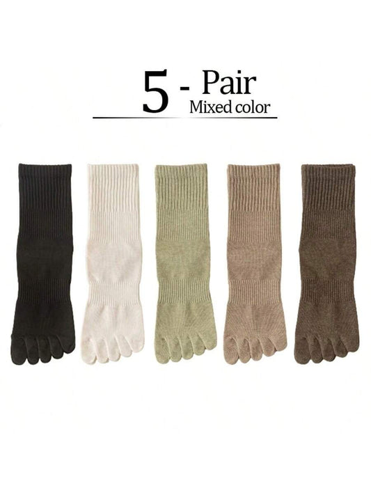 5 Pairs/Lot Women Five Fingers Socks 100% Cotton Solid Colour Ladies Split Toe Sports Socks Spring Autumn Harajuku Toe Socks Apricot
