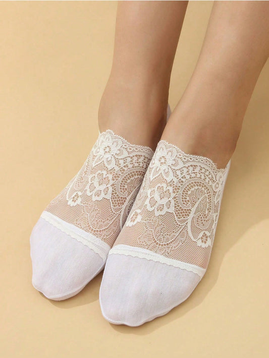 1 Pair Women Deep Mouth Invisible Socks, Thin & Non-Slip Loafer Socks White